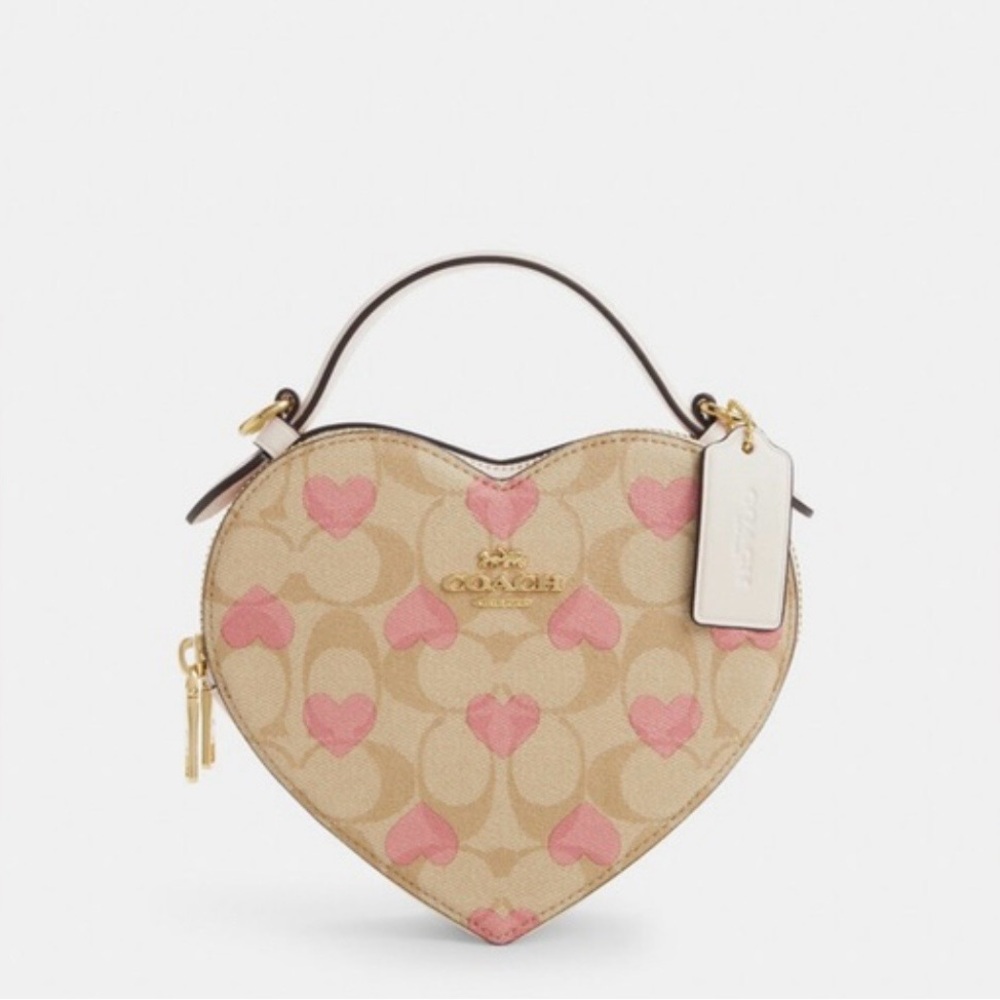 Coach Heart-Shaped Mini Bag in Beige and Pink